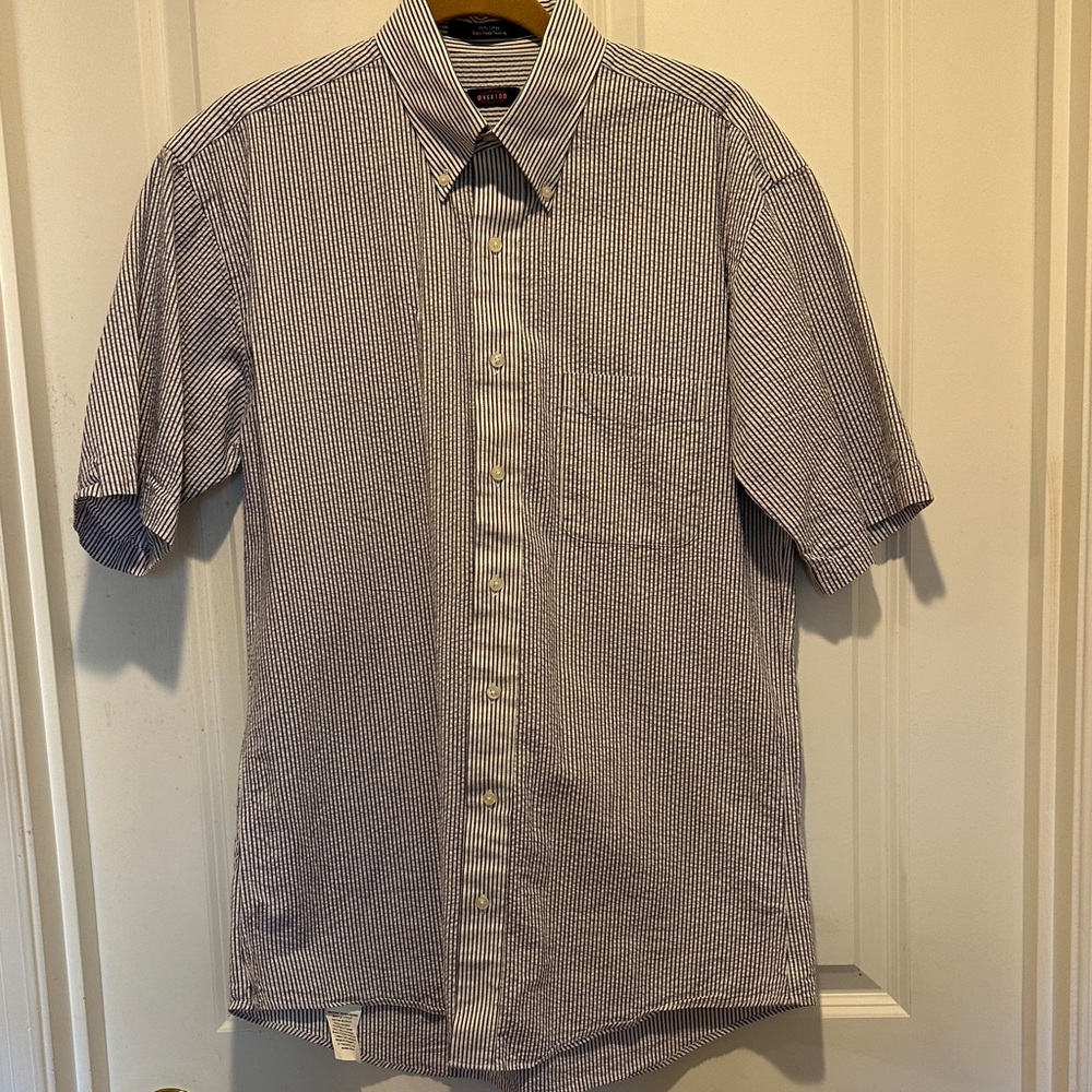 Men's Blue Striped Seersucker Shirt Size M